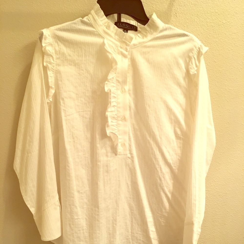 Eloquii white long-sleeved ruffle top